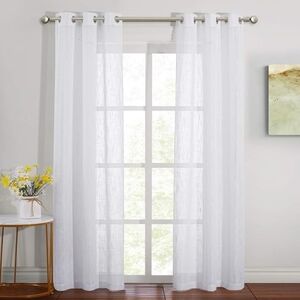 NICETOWN Bedroom Living Room Sheer Curtains 84 Inch Long White Linen 34 Wide